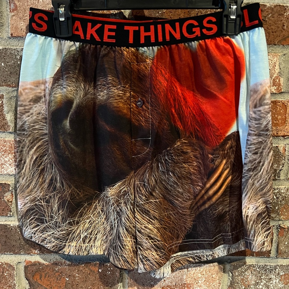 Sloth Print Boxer Shorts with Red Waistband